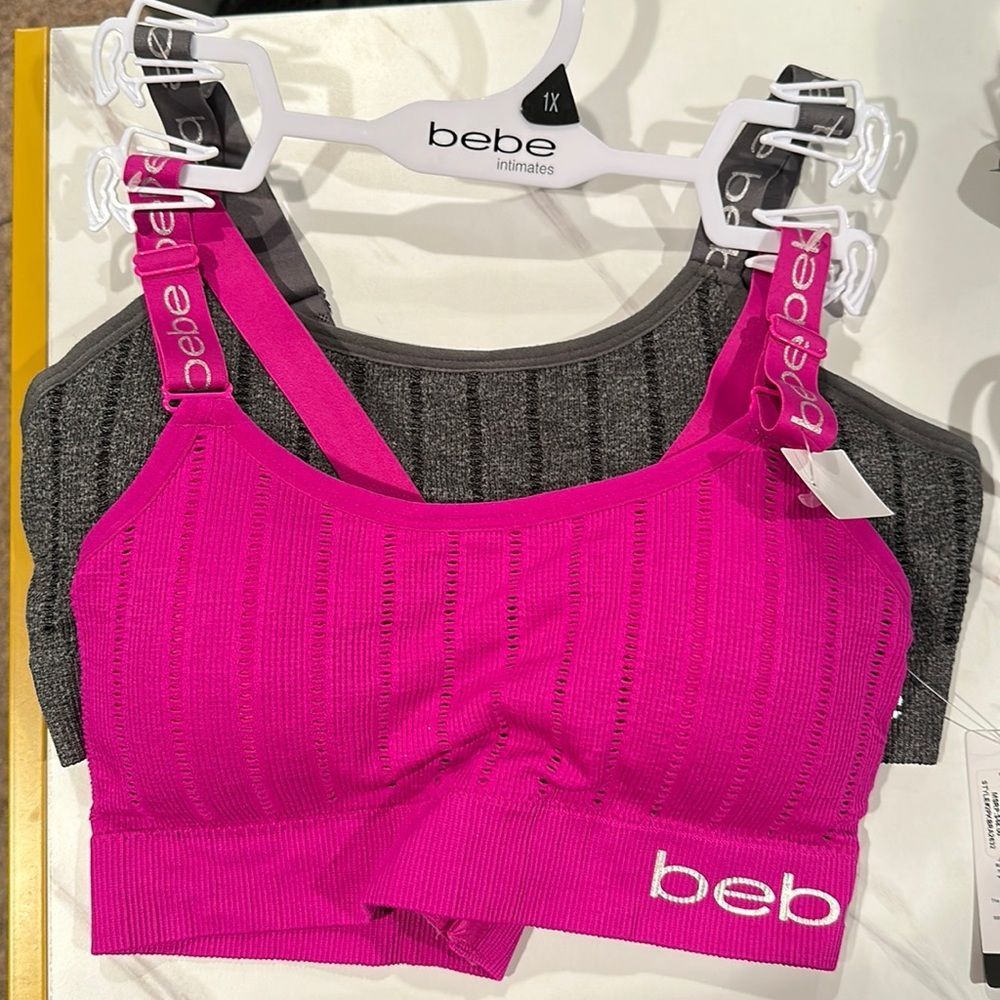 Bebe Bras. 2 pack. Seamless. Pink has racer back. Gray does not. Adj straps